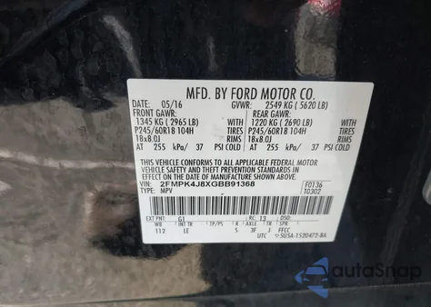 2016 Ford Edge Sel из США, поврежденный, VIN 2FMPK4J8XGBB91368